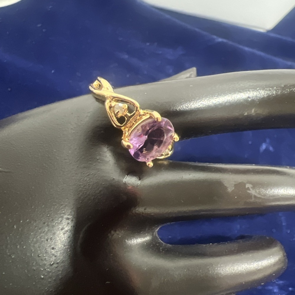 Amethyst Cubic Zirconia Ring - 14KT Gold‎ Electroplate Deco SZ 7